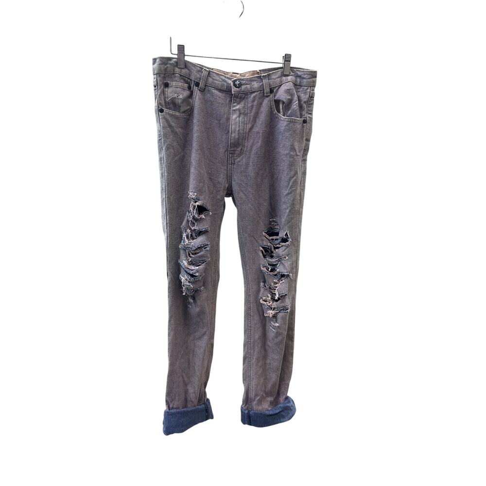 NWT One Teaspoon 26 Super Baggies Blue Gray Mineral Wash Ripped Straight Jeans